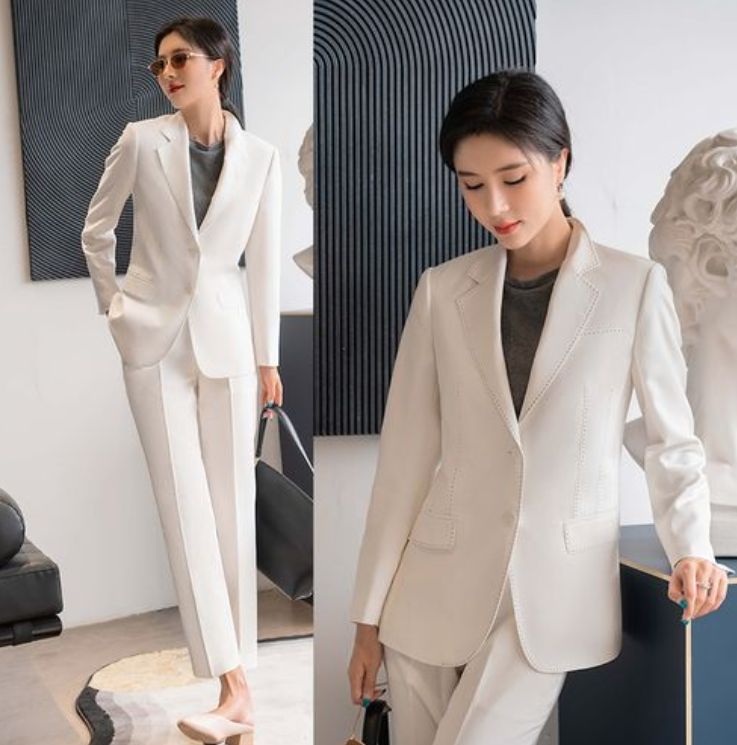 白色女士小西裝套裝，職業(yè)女士西裝氣質高雅,果斷干練